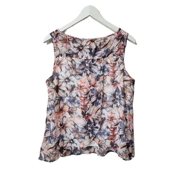 LOFT Ann Taylor Floral Chiffon Sleeveless Blouse Top Split Back Size M Flowy‎ - Picture 2 of 6